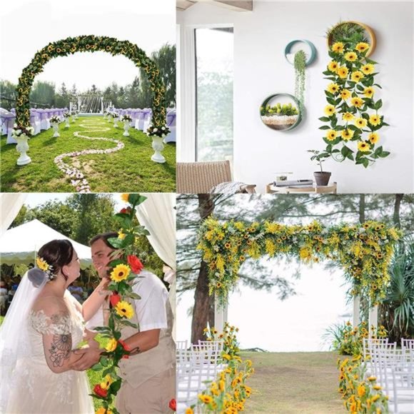 2 Pack 8.8FT Artificial Sunflower Garland with 100 LED Fairy String Lights, Vine - Picture 5 of 7